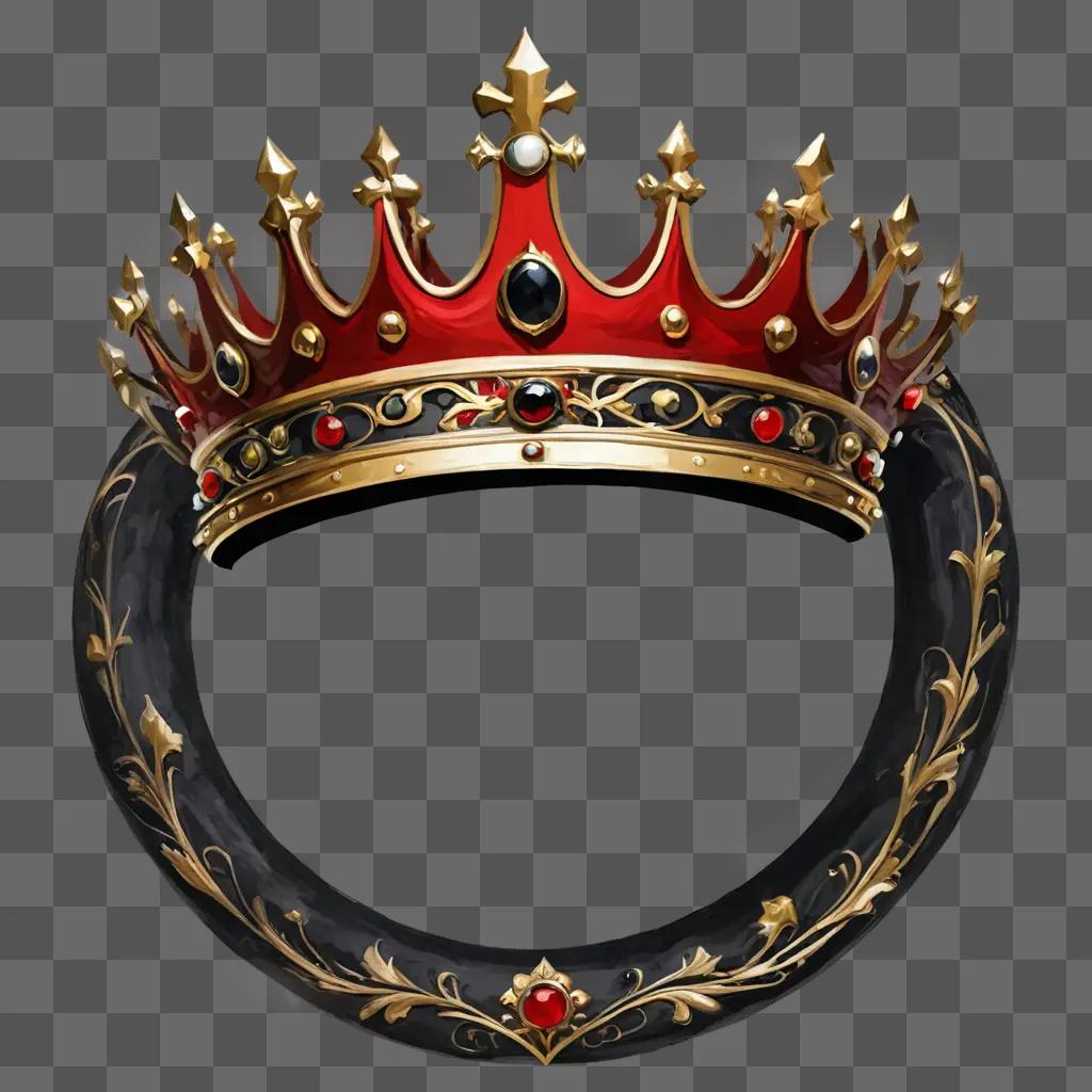 crown drawing Red crown with gold accents sits on a black ring