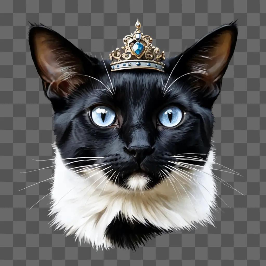 crown drawing realistic A cat wearing a crown with blue eyes