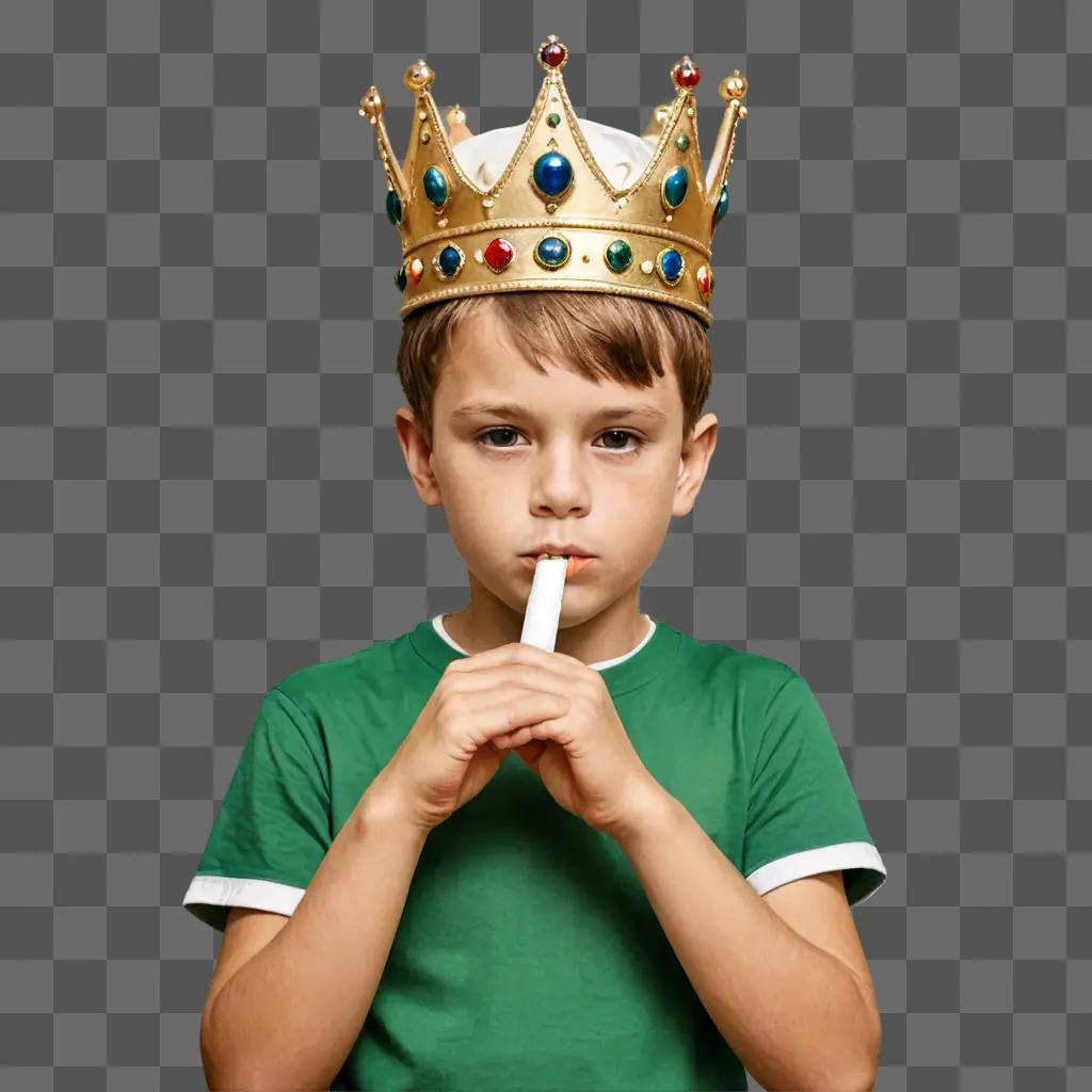 crown drawing realistic A young boy with a crown on his head holding a pen