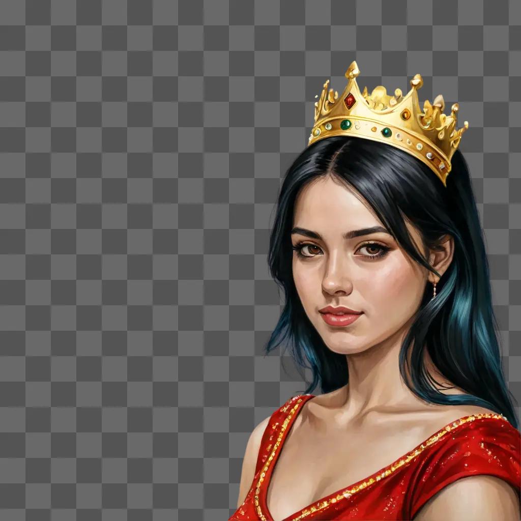 crown drawing realistic A young woman with a golden crown on her head