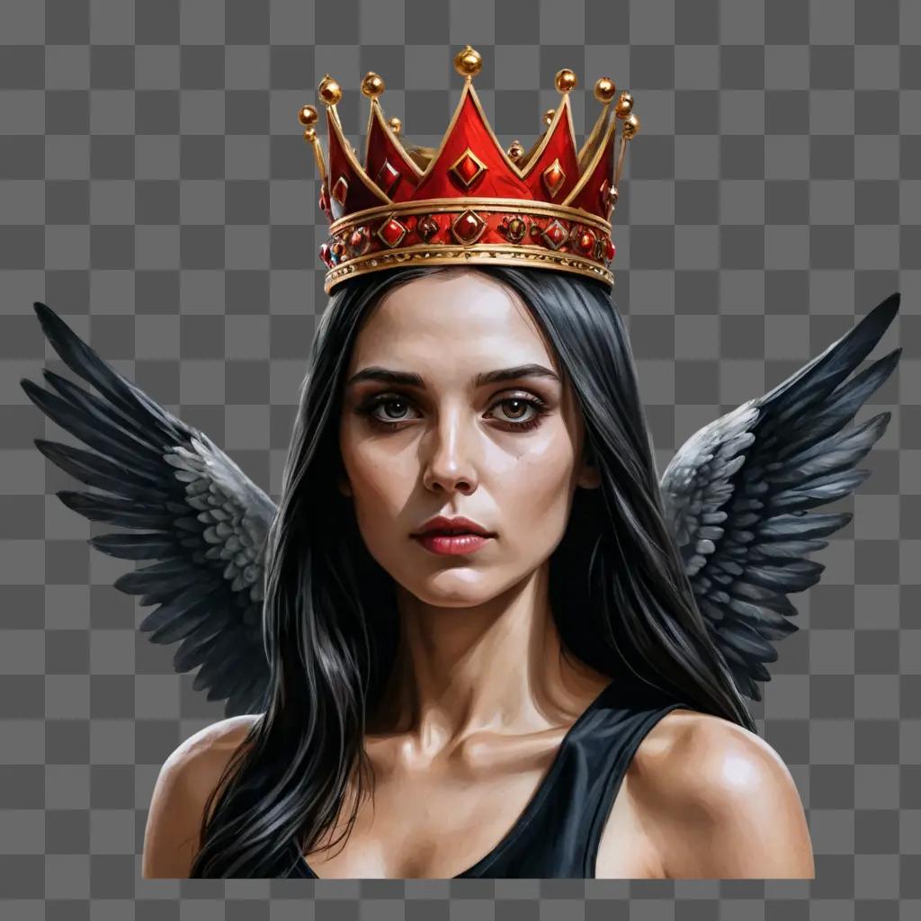 crown drawing realistic A young woman with wings and a crown