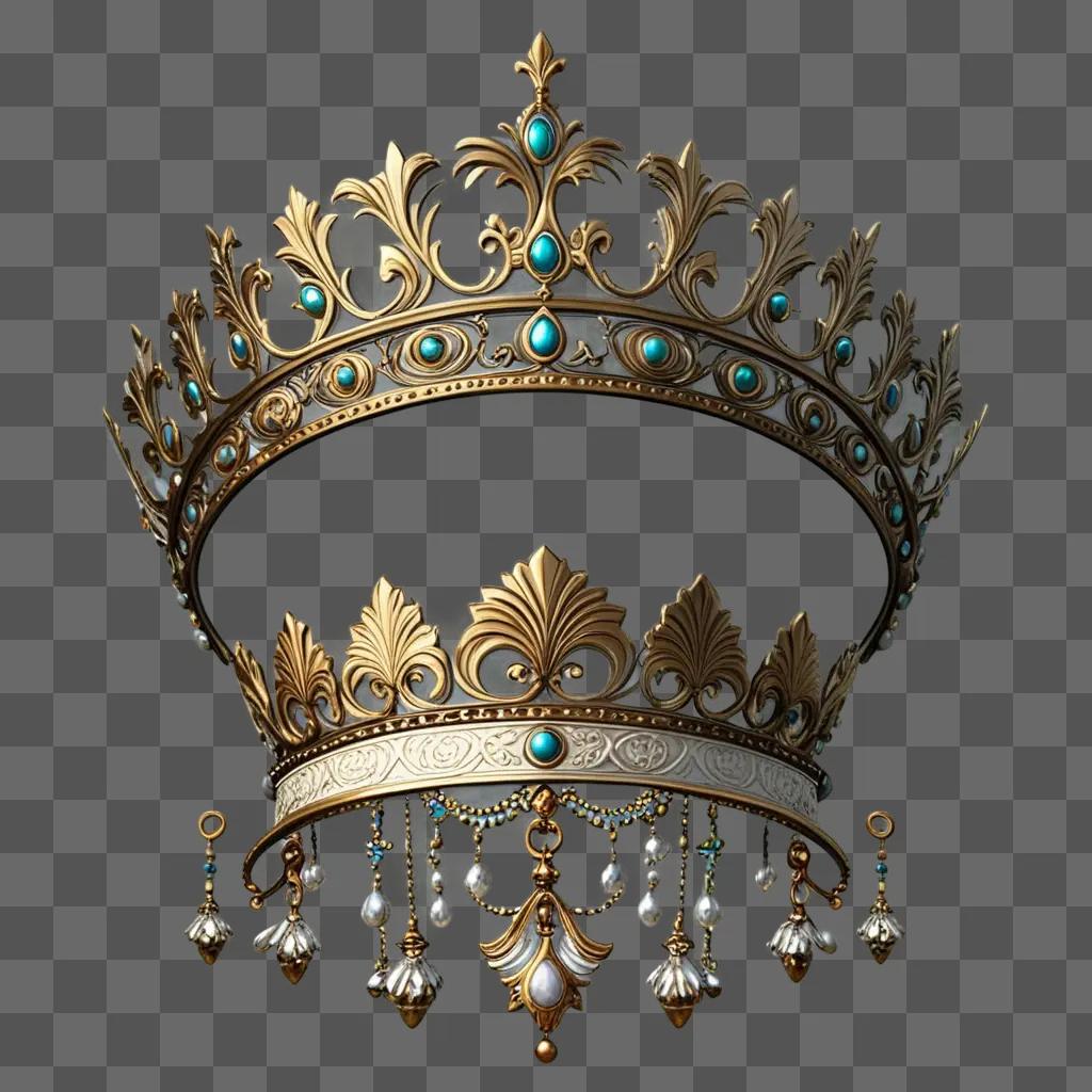 crown with blue and gold gemstones on a beige background