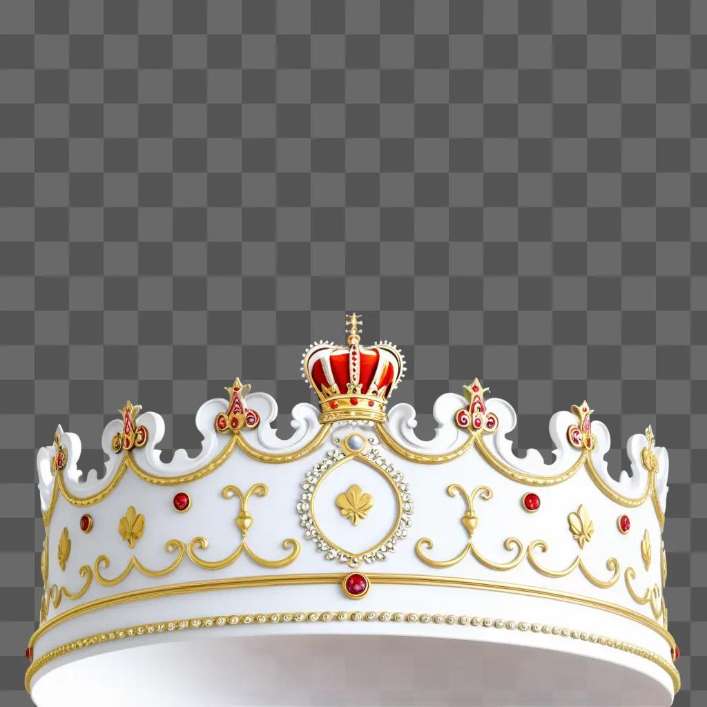 crown with red and gold details sits on a beige background