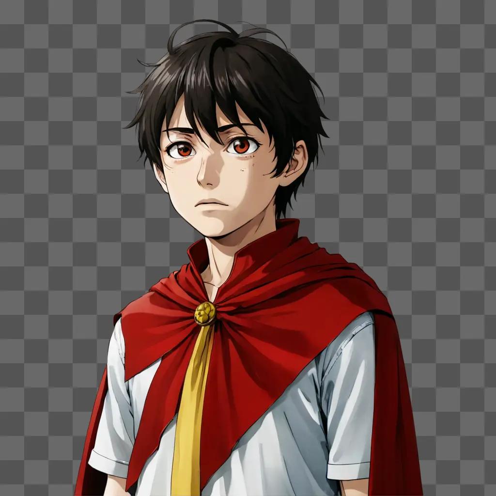 泣いているアニメの男の子 赤いスカーフと悲しい顔の男の子
