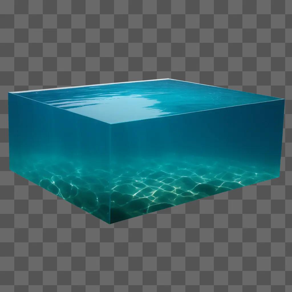 cube of transparent water floats on a blue background