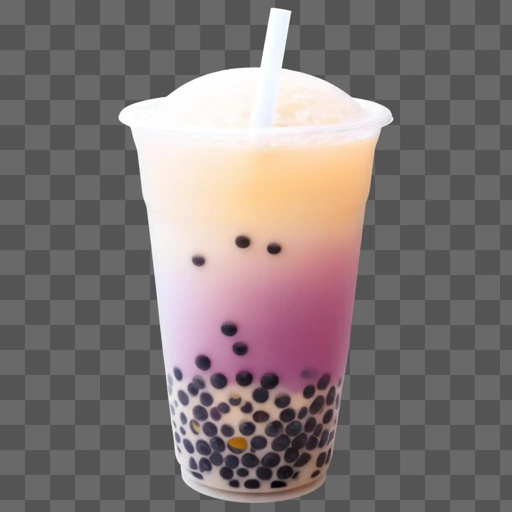 cup of bubble tea with blue and pink milk