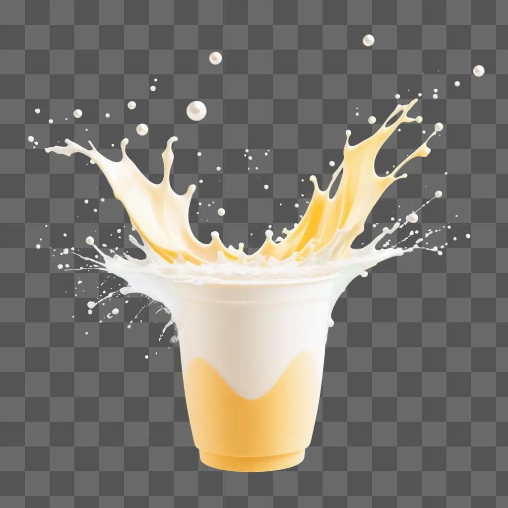 cup of pearl milk tea splashes in a yellow background