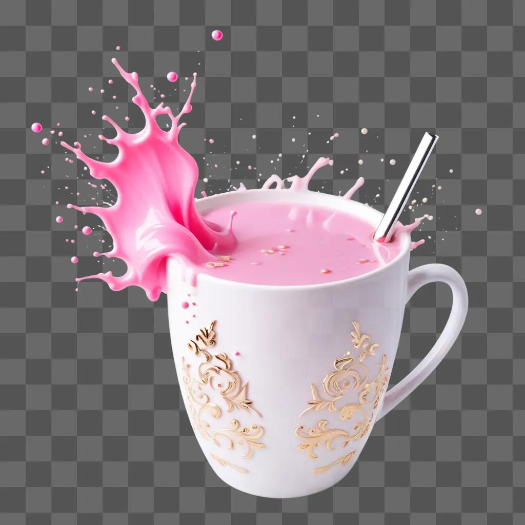 cup of pearl milk tea splashing in a pink liquid