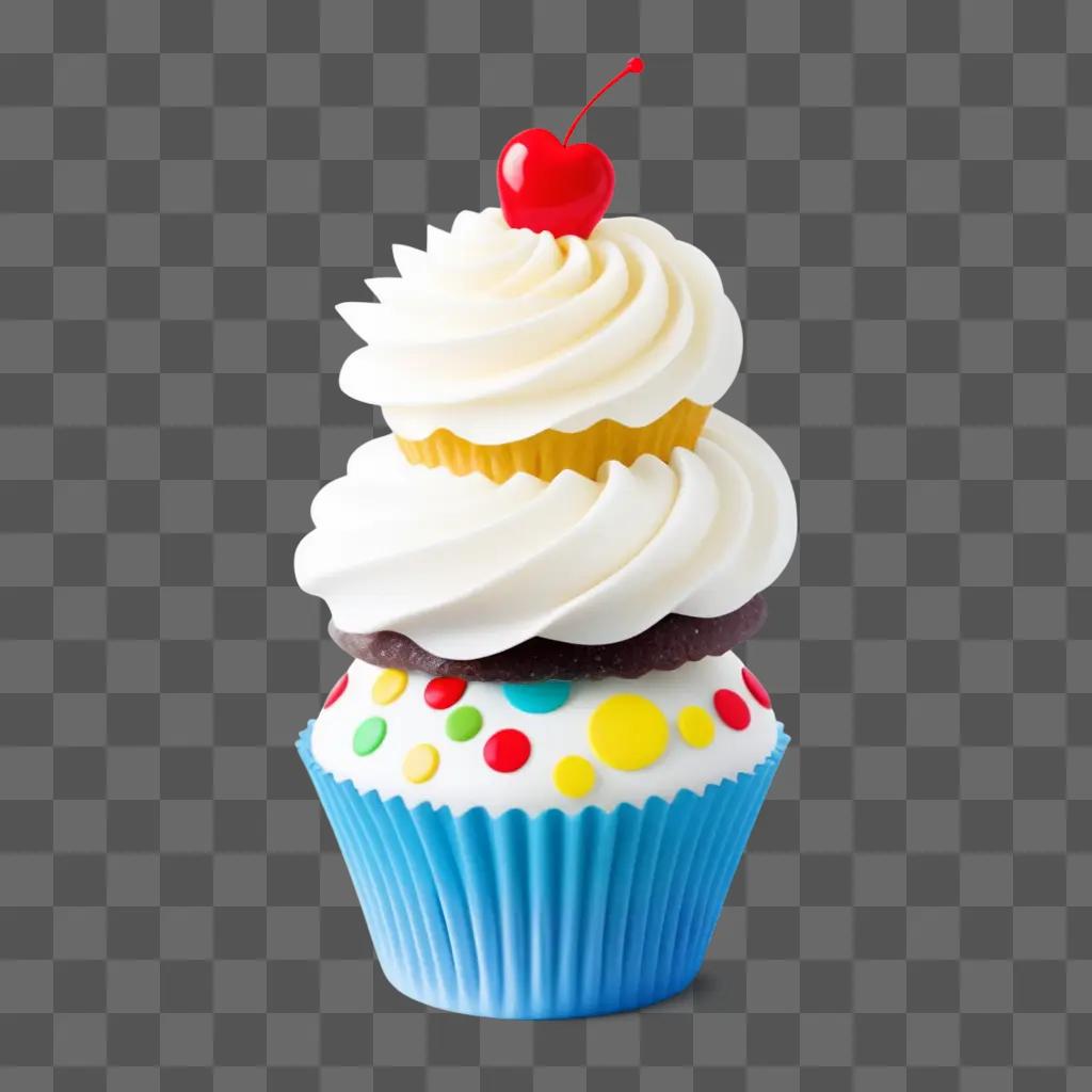 cupcake with colorful decorations and a cherry on top