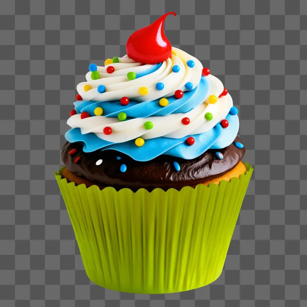 cupcake with colorful icing and a cherry on top