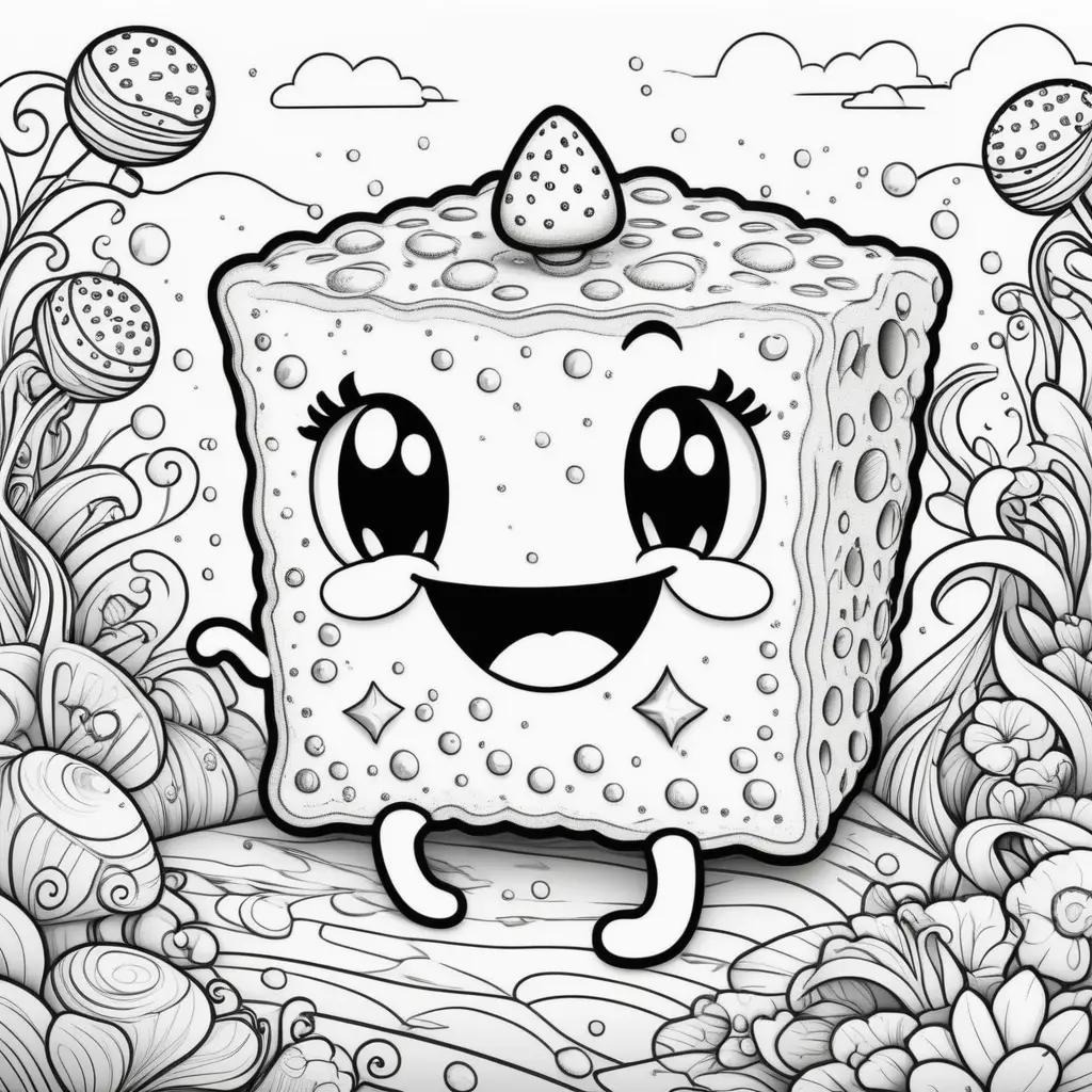 cute, black and white sponge drawing with a strawberry on top