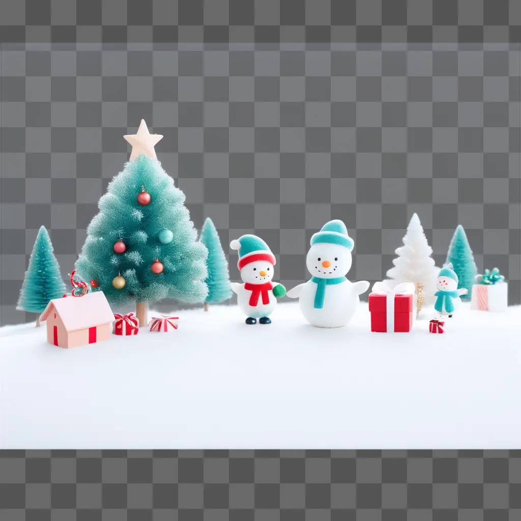 cute Christmas background with snowmen and gifts