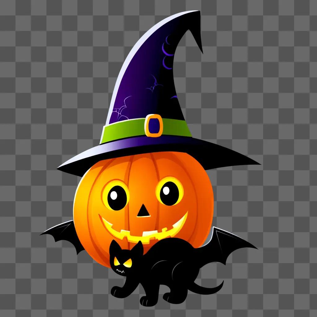 cute Halloween pumpkin and cat clipart