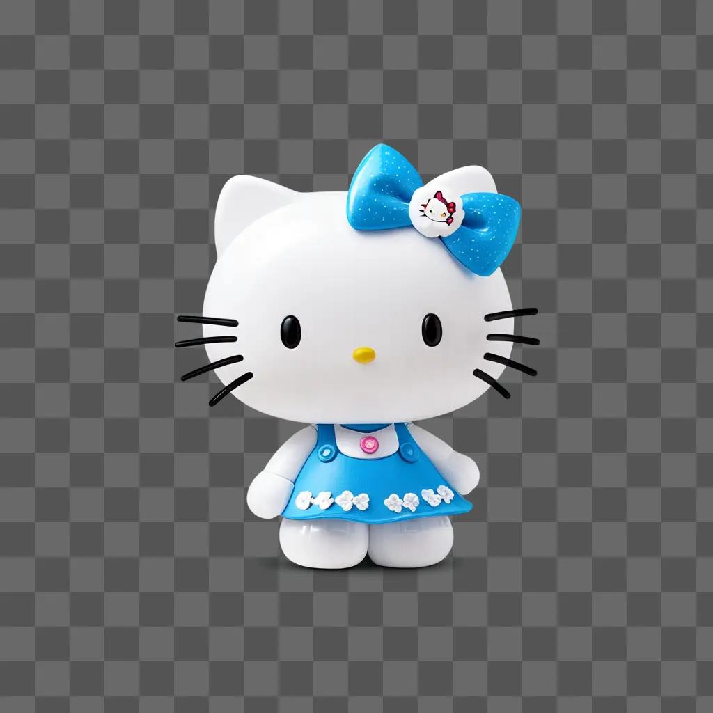 cute Hello Kitty doll stands in the middle of the blue background