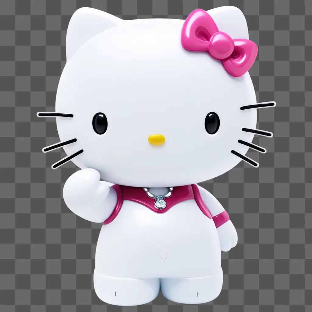 cute Hello Kitty doll stands with a pink bow on her head