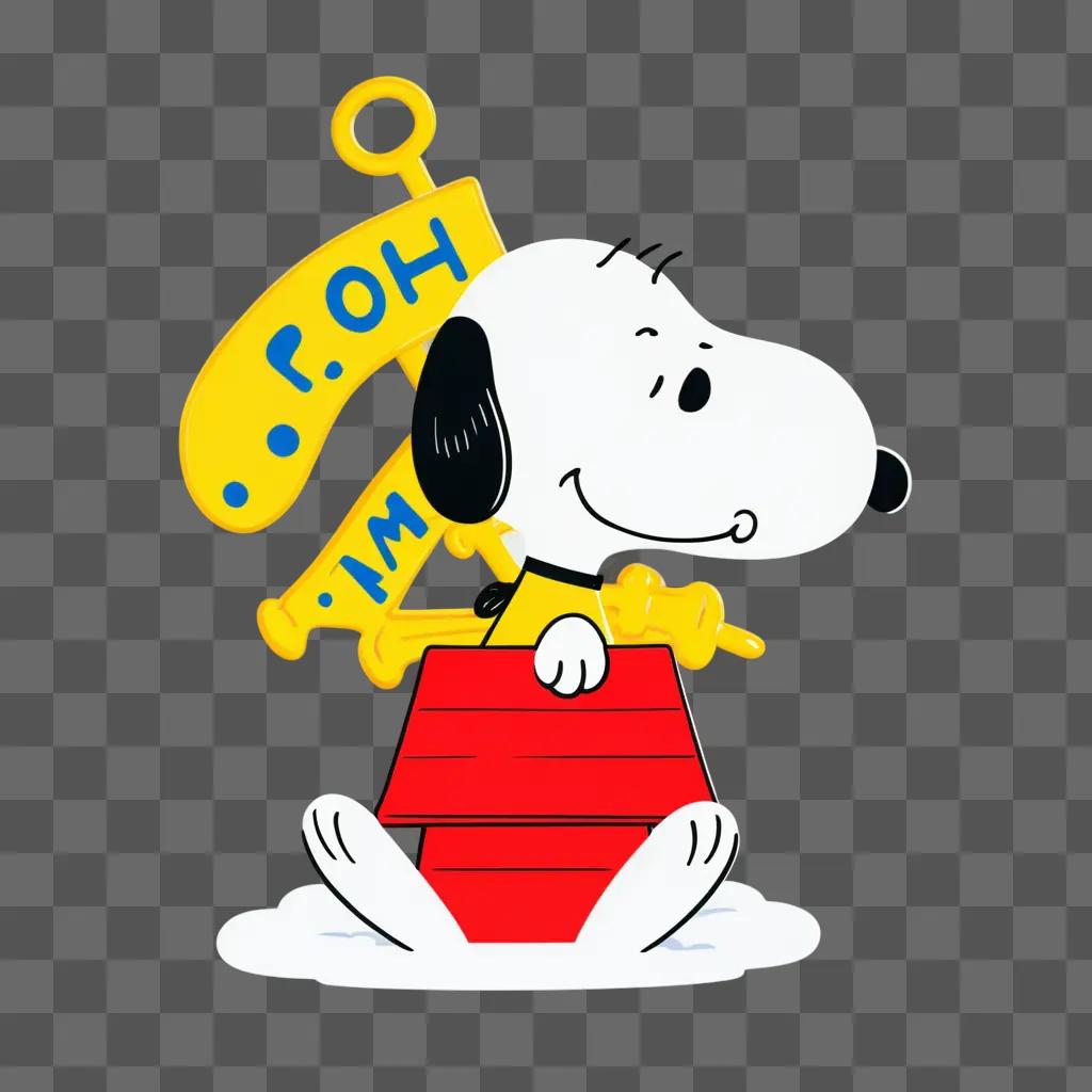 cute Snoopy holding a yellow sign