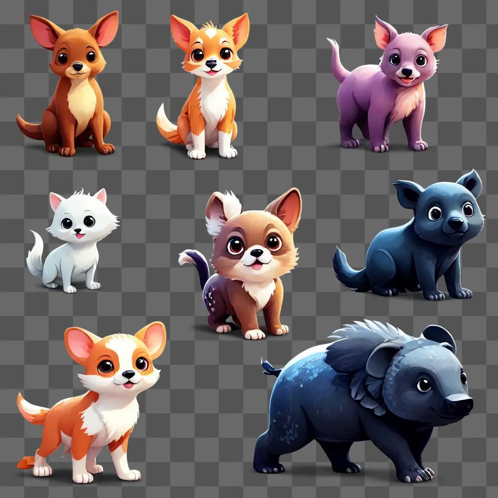 cute animal clipart A collection of cute animals in different colors