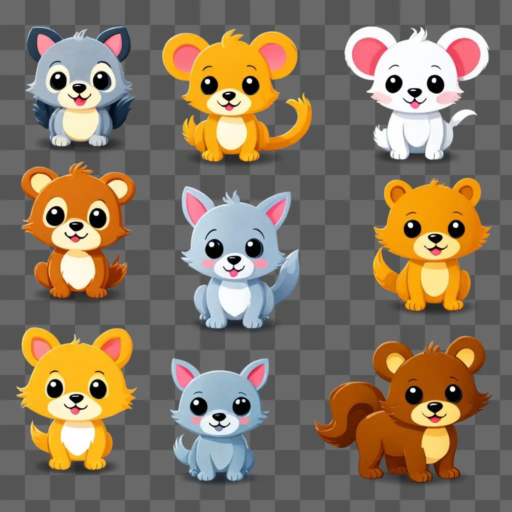 cute animal clipart A group of adorable cartoon animals