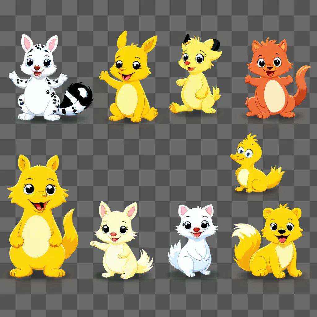 cute animal clipart Seven cartoon animals in a row