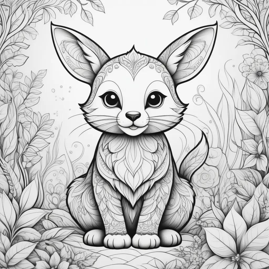 cute animal coloring page featuring a small animal with flowers and leaves in the background