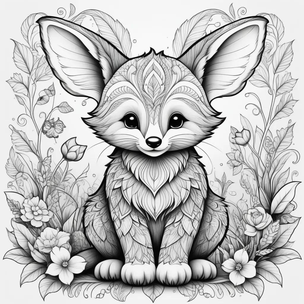 cute animal sitting in a flower garden coloring page