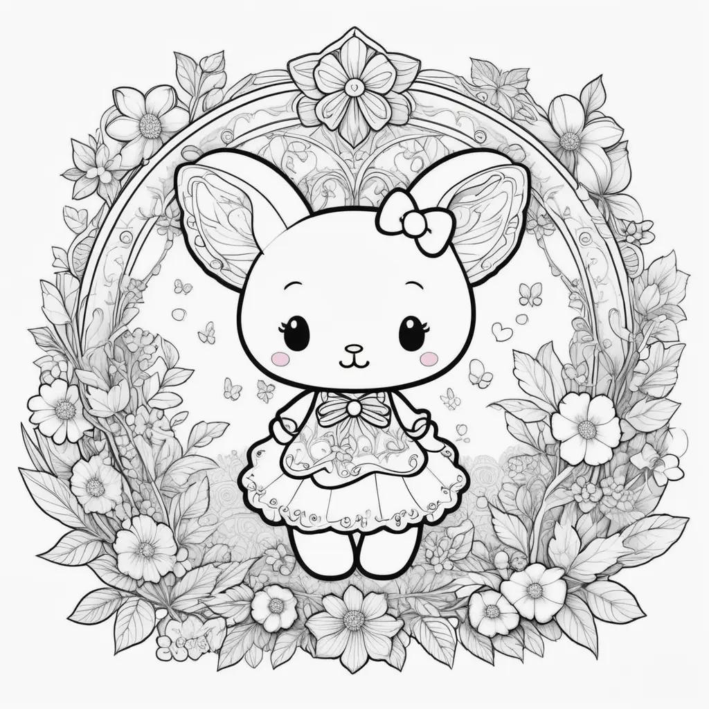 cute animal with a bow on its head in a circle of flowers