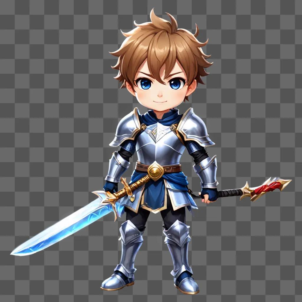 cute anime boy A young boy with a sword and shield