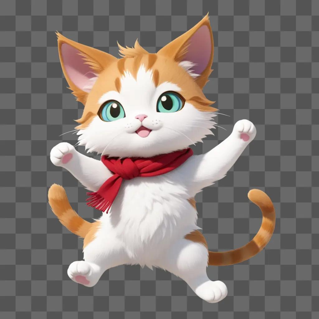 cute anime cat with red scarf and green eyes