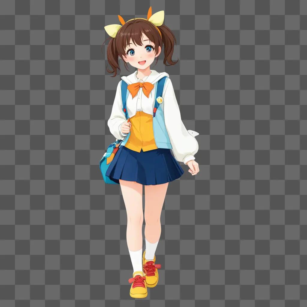 cute anime girl with yellow and blue clothing