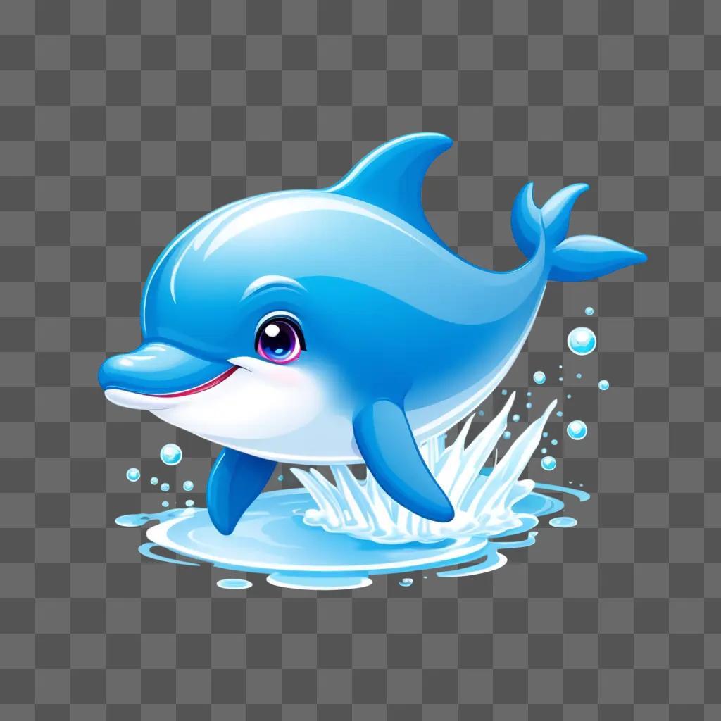 cute blue dolphin drawing in water