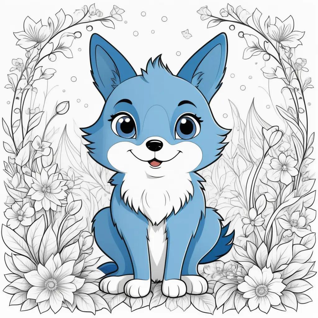 cute bluey cartoon dog coloring page with flowers