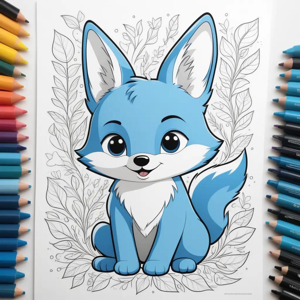 cute bluey fox coloring page with pencils