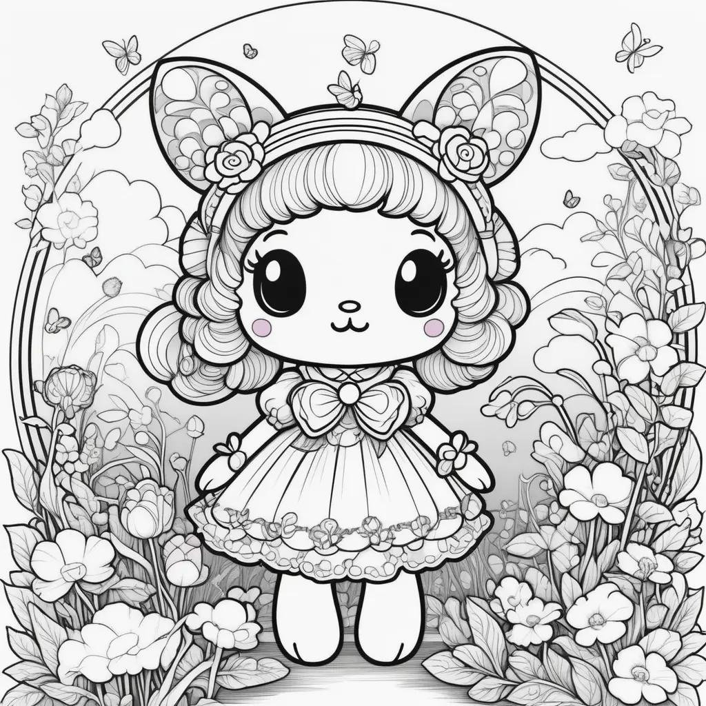 cute bunny girl in a bow in a coloring page