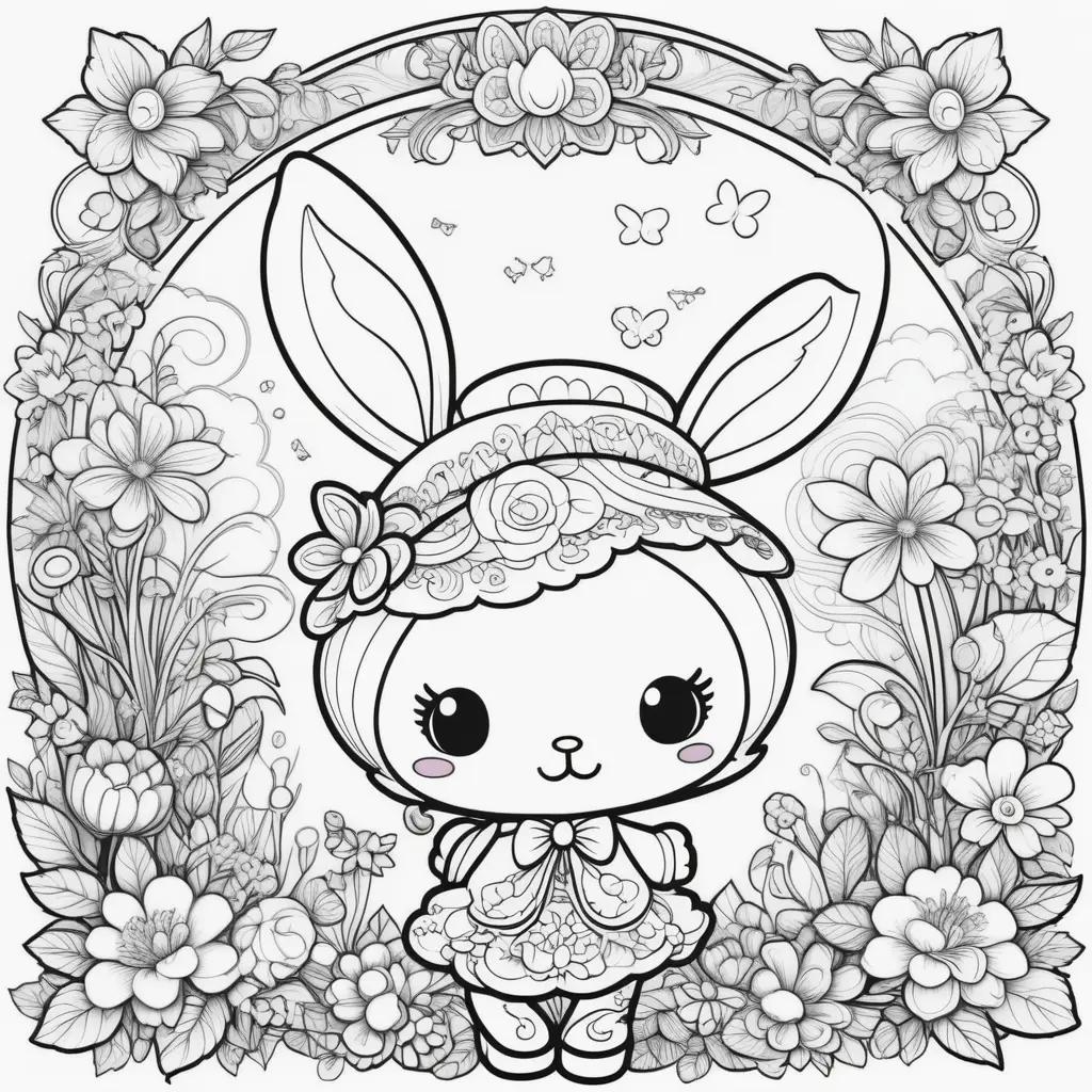 cute bunny in a flower crown coloring page