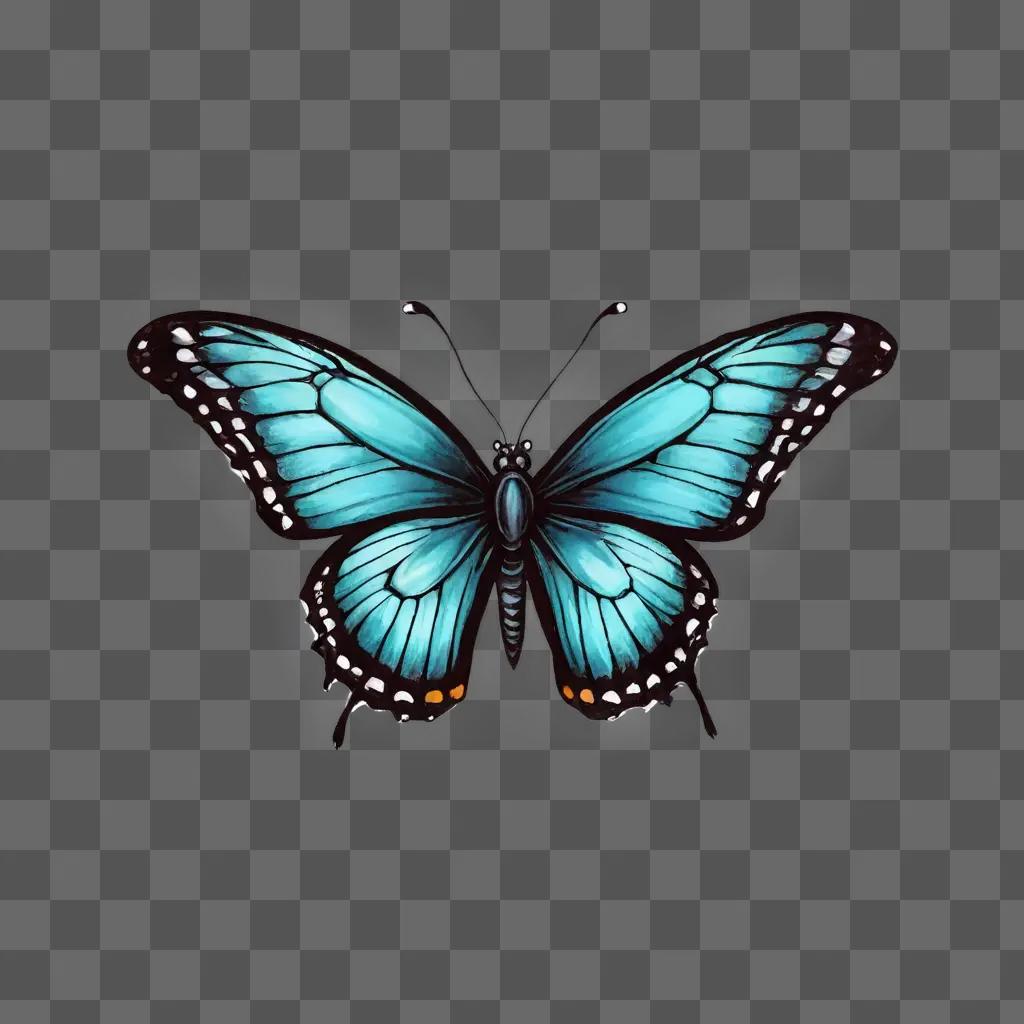 cute butterfly drawing A blue butterfly on a dark background