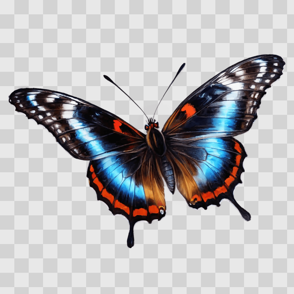 cute butterfly drawing A blue butterfly with orange and black wings