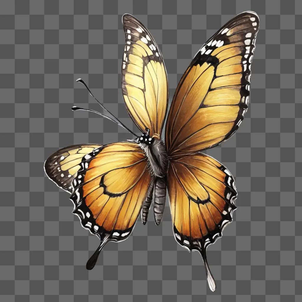 cute butterfly drawing A yellow butterfly on a brown background