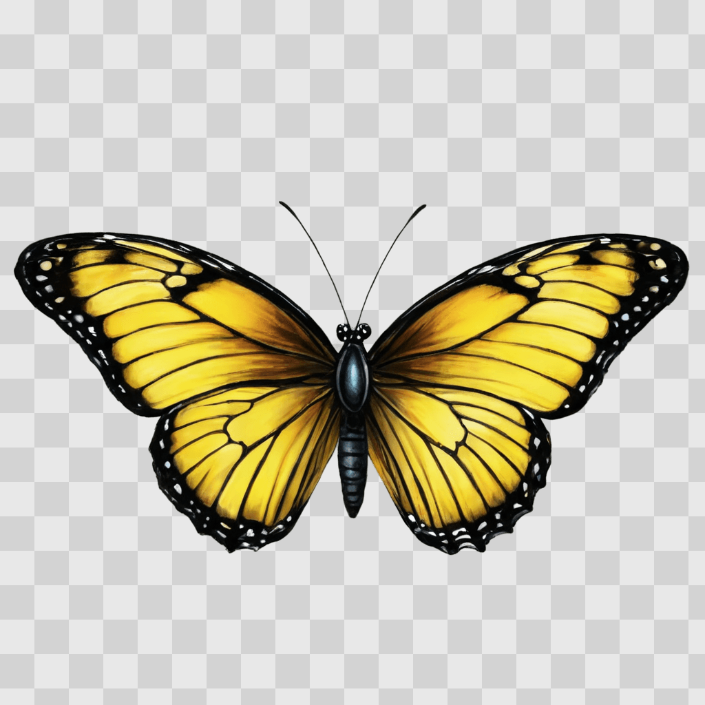 cute butterfly drawing A yellow butterfly with black wings and black eyes