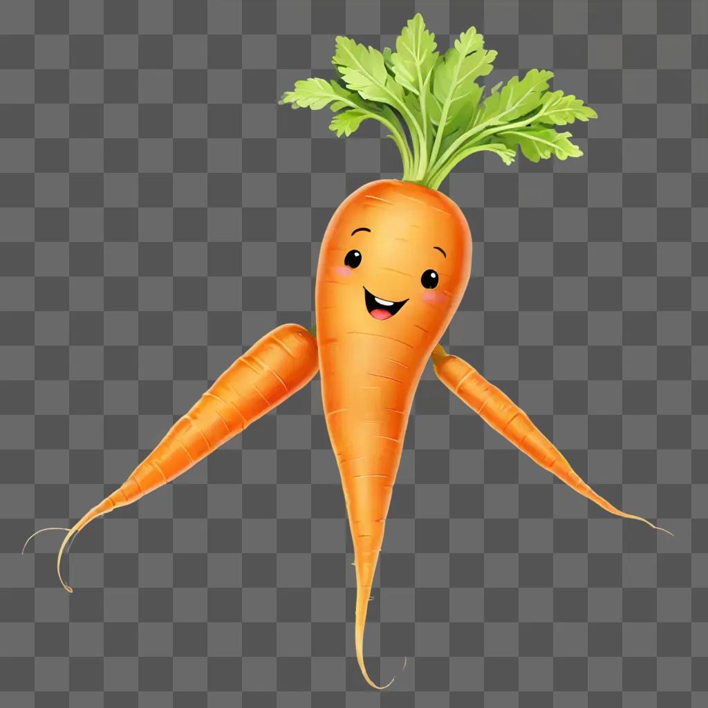 cute carrot drawing A carrot smiles and has three leaves