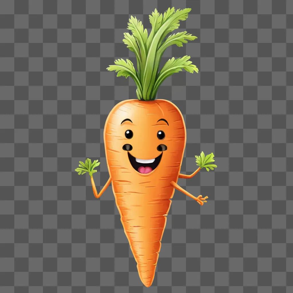 cute carrot drawing Carrot smiles with green leaves in hand