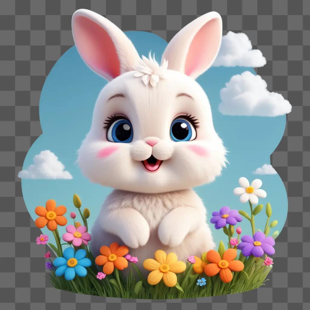 cute cartoon bunny in a field of flowers