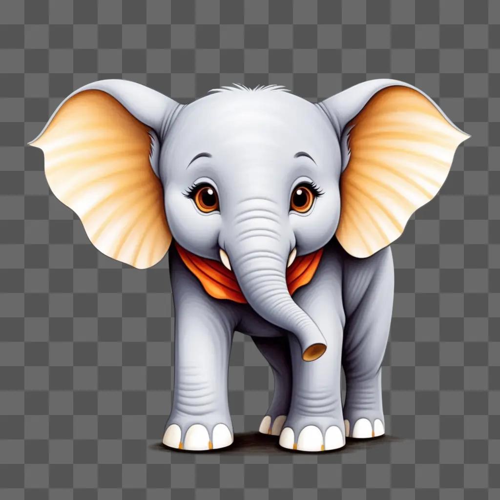 cute cartoon elephant with orange scarf