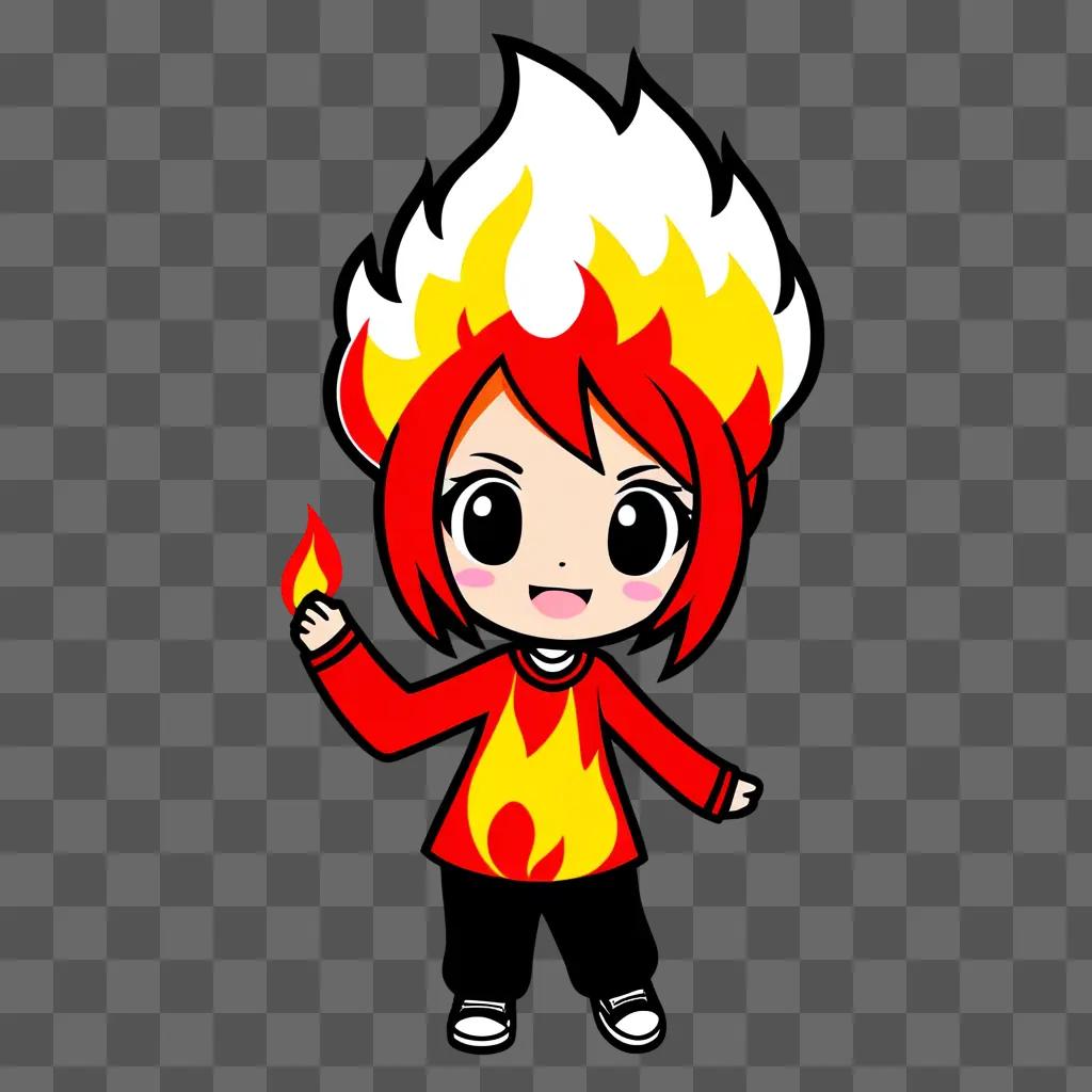 cute cartoon girl drawing fire with her hands