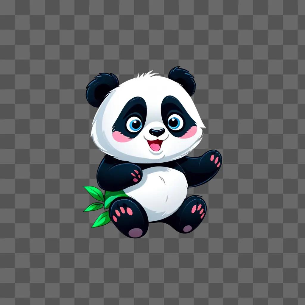 cute cartoon panda sitting with a leaf