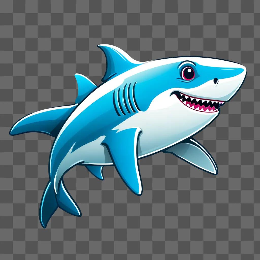 cute cartoon shark drawing on a blue background