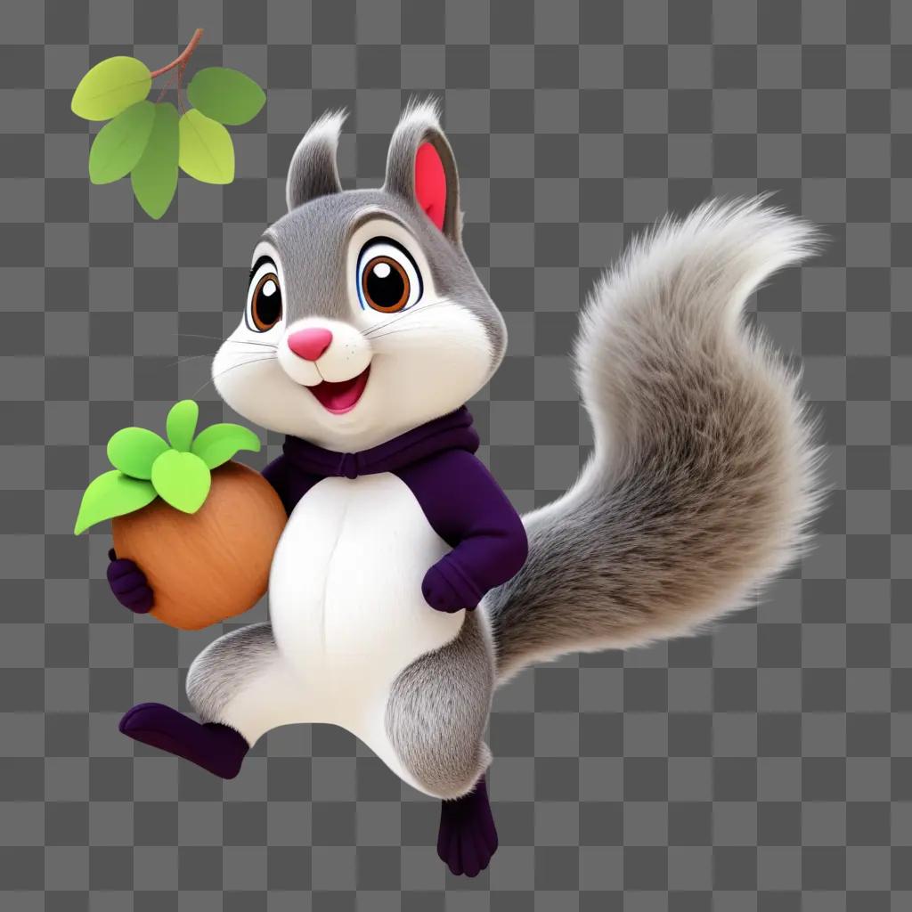 cute cartoon squirrel holding a pumpkin