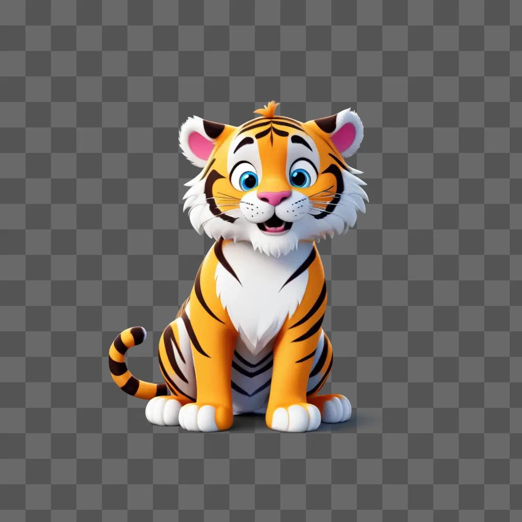 cute cartoon tiger sits on a beige background