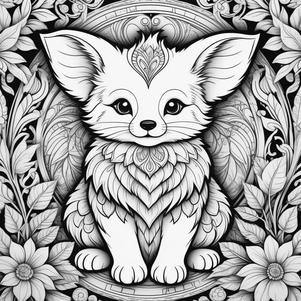 cute cat coloring page with a fancy background