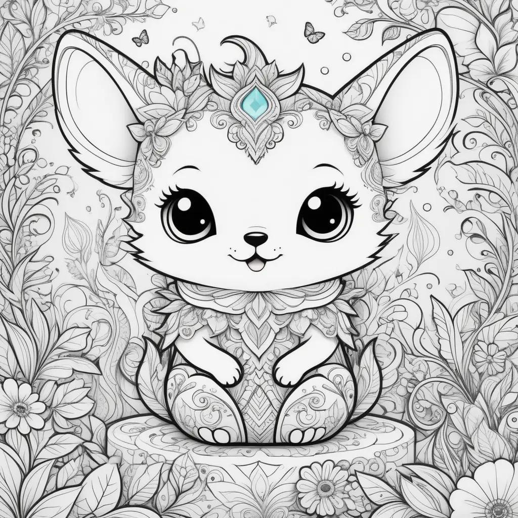 cute cat coloring page with a gemstone