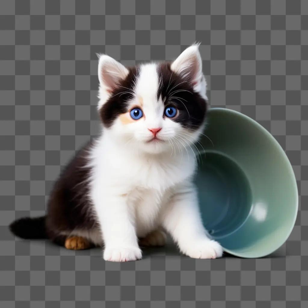 cute cat in a blue bowl